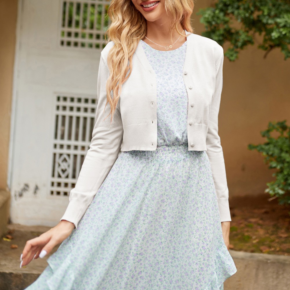 Fashion forward Knitting Coat Cardigan Women's VNeck Crop Cotton Knitwear - Picture 165 of 236