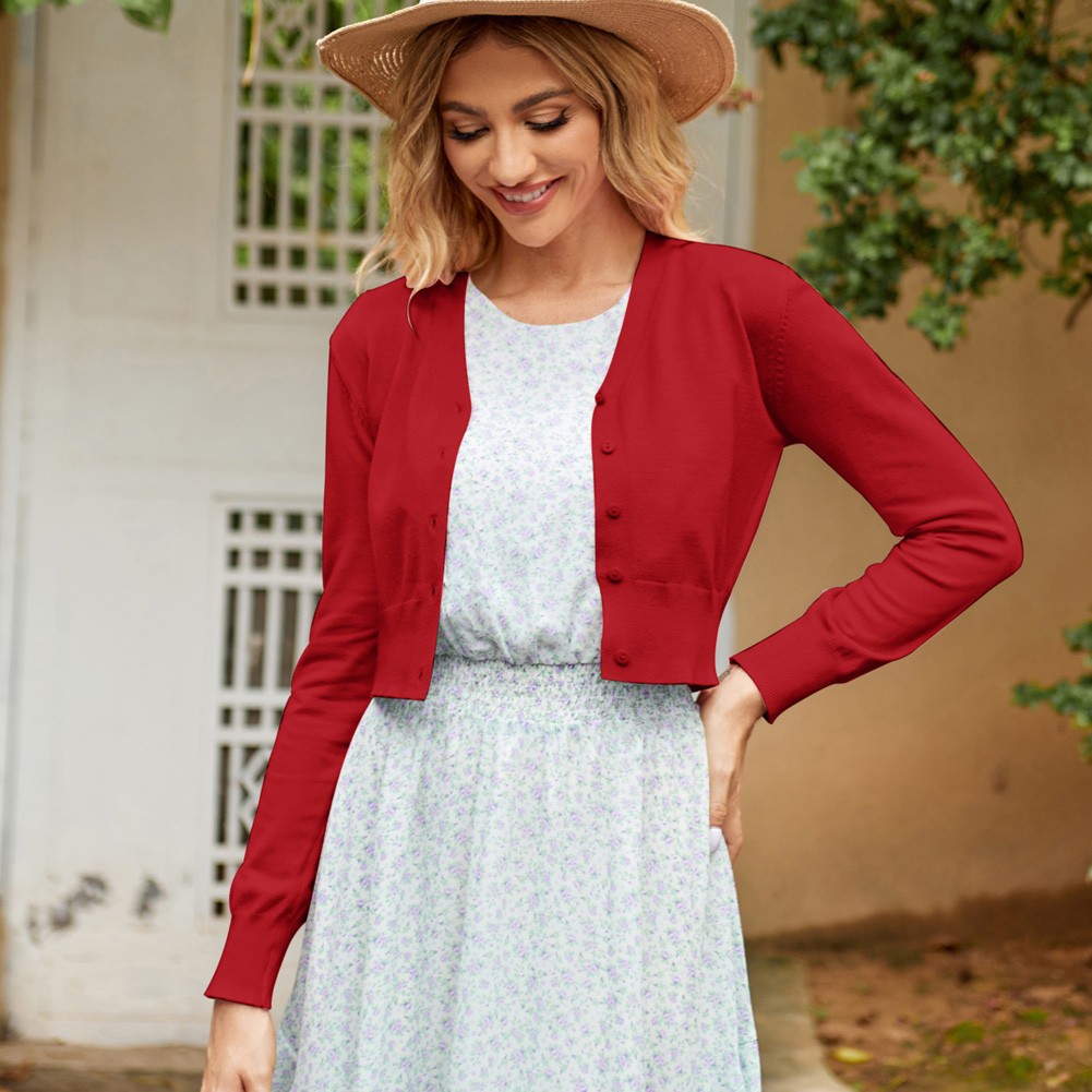Fashion forward Knitting Coat Cardigan Women's VNeck Crop Cotton Knitwear - Picture 180 of 236