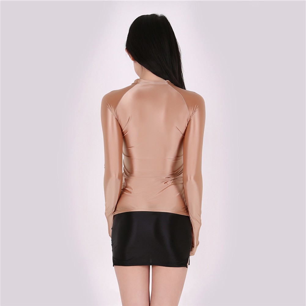 Slimming Long Sleeve T Shirt Women Glossy Stretch Blouse for All Seasons - Picture 18 of 22