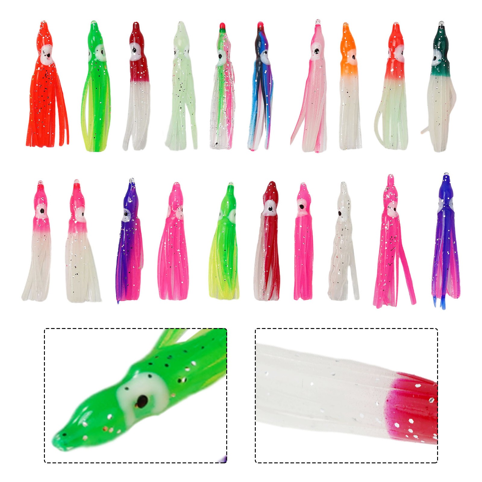 Soft PVC 20pcs Octopus Squid Fishing Lures Set in Sizes and Colors