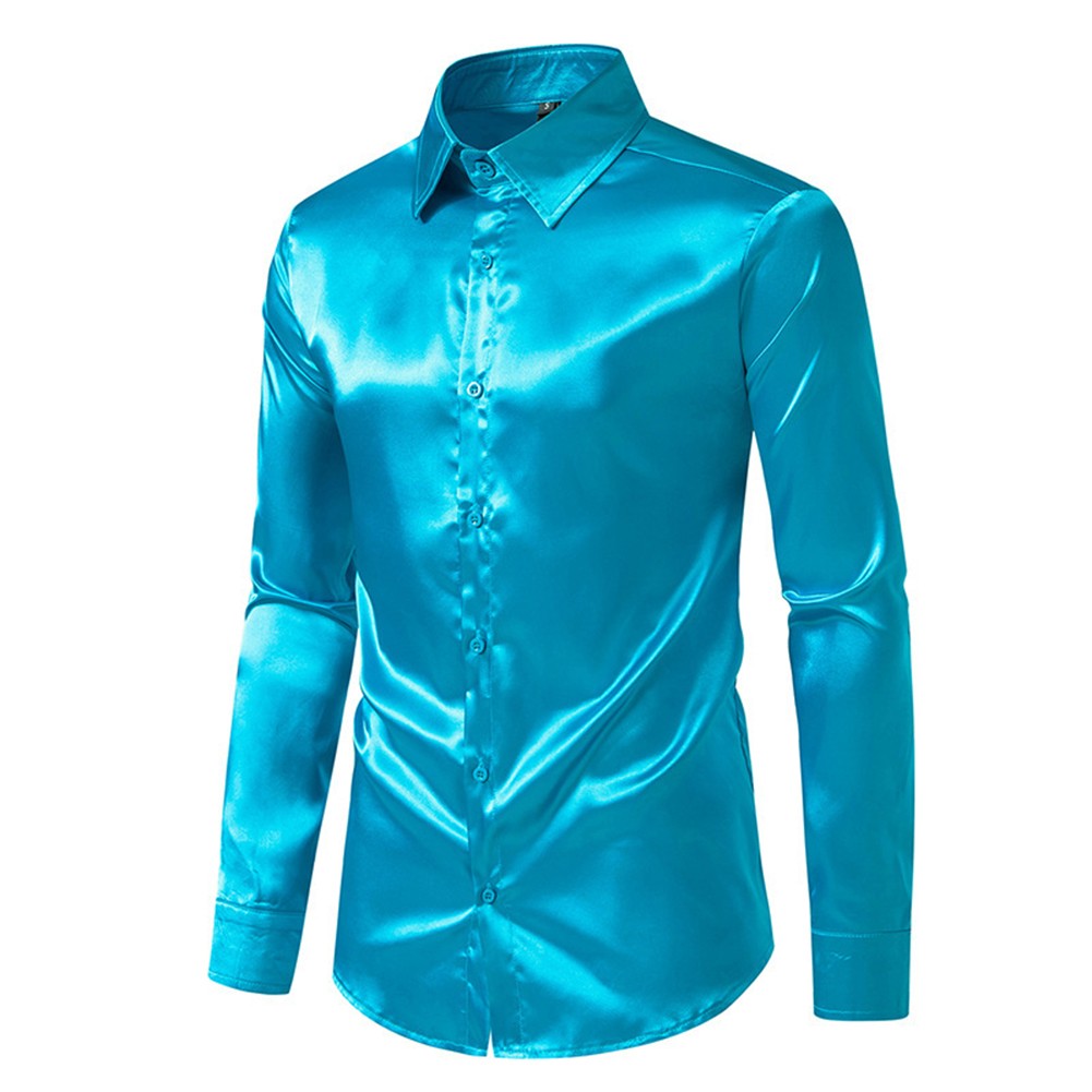 Shirt Cocktail Comfy Dress Shirt Fashion Long Sleeve Satin Silk Shirts - Picture 44 of 49