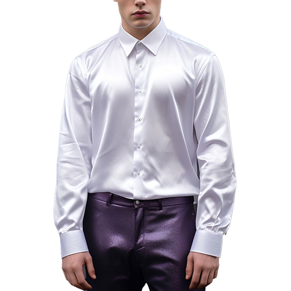 Shirt Cocktail Comfy Dress Shirt Fashion Long Sleeve Satin Silk Shirts - Picture 27 of 49