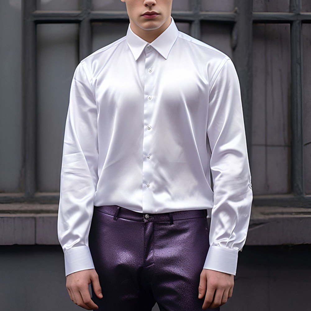 Shirt Cocktail Comfy Dress Shirt Fashion Long Sleeve Satin Silk Shirts - Picture 25 of 49
