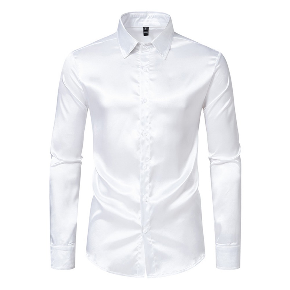 Shirt Cocktail Comfy Dress Shirt Fashion Long Sleeve Satin Silk Shirts - Picture 28 of 49