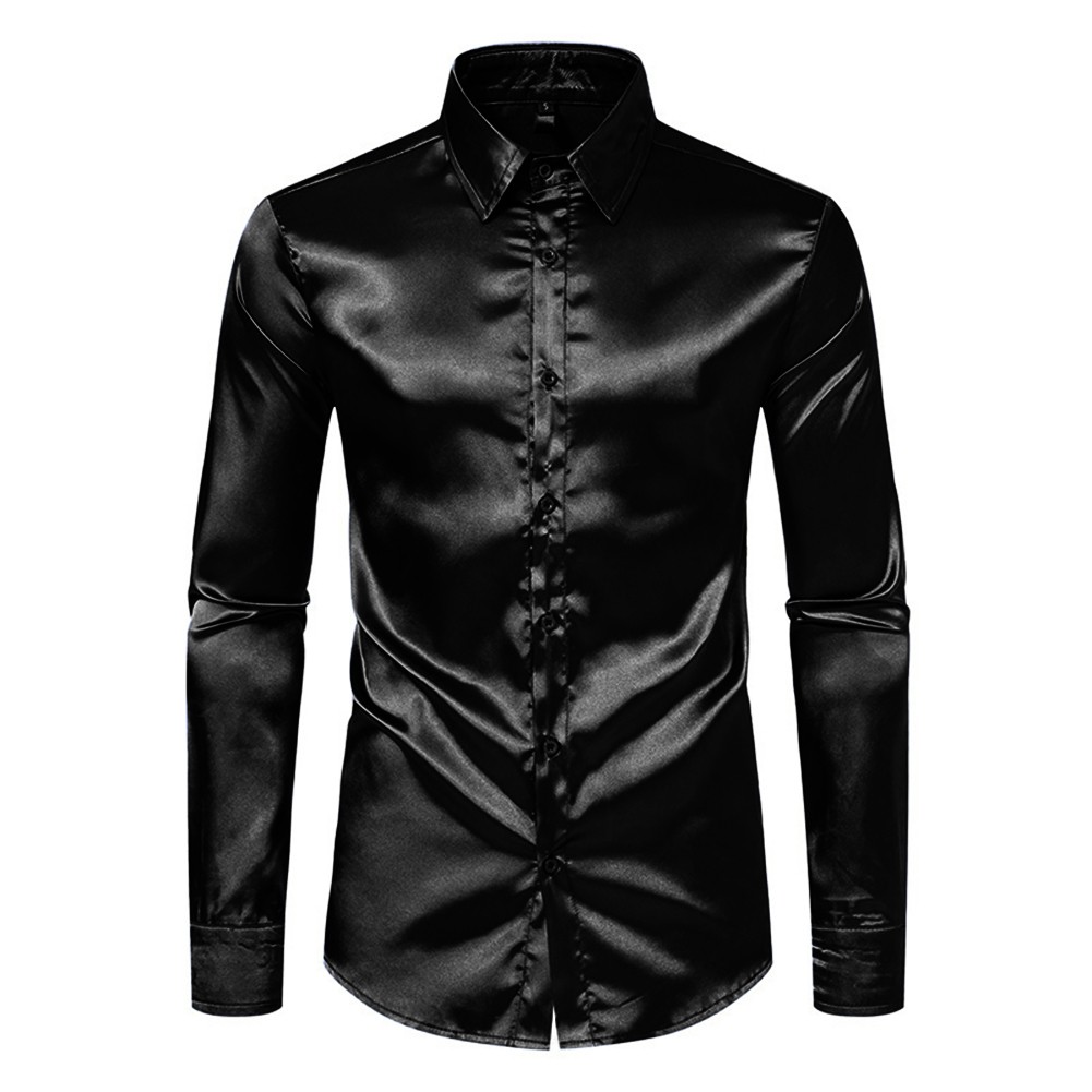 Shirt Cocktail Comfy Dress Shirt Fashion Long Sleeve Satin Silk Shirts - Picture 32 of 49