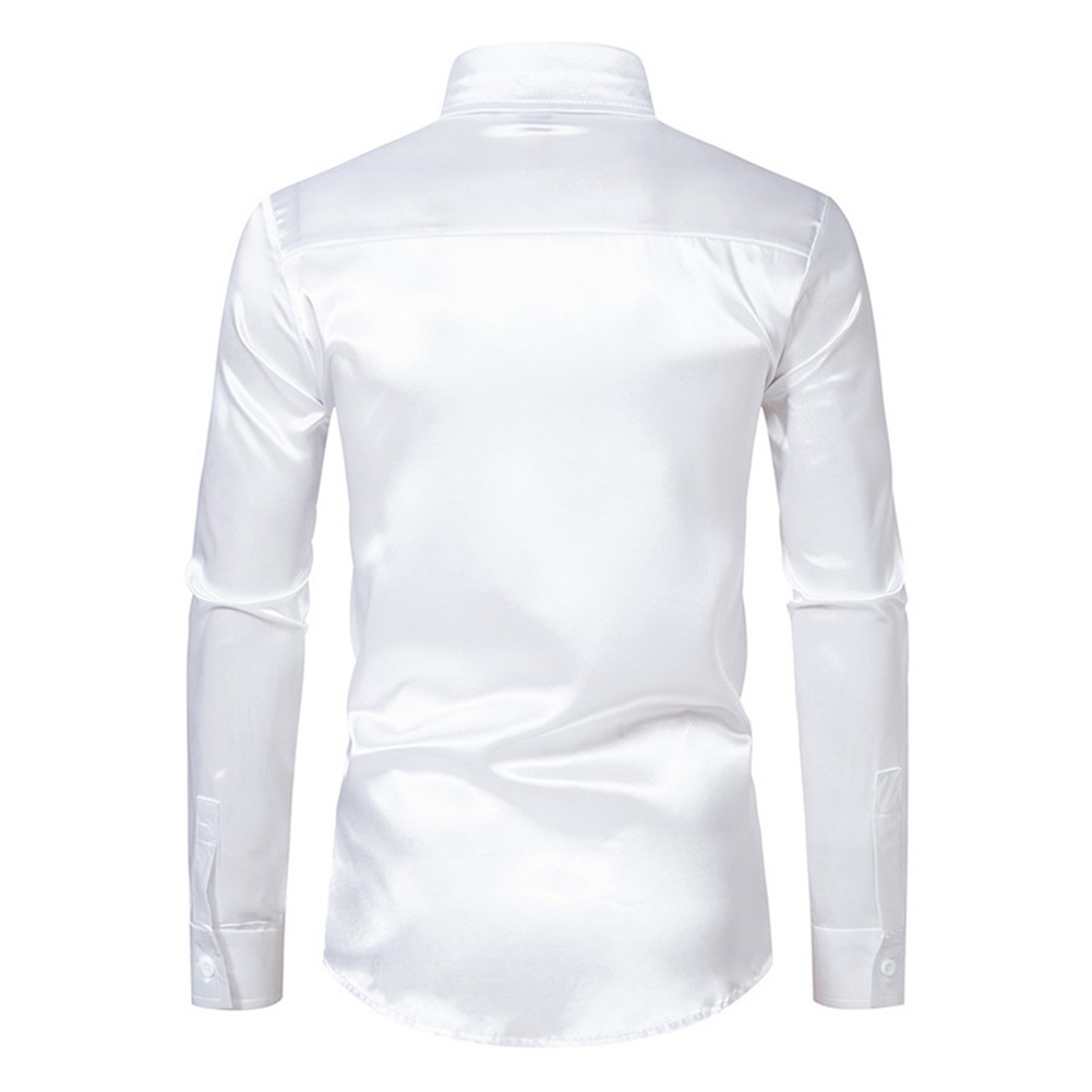 Shirt Cocktail Comfy Dress Shirt Fashion Long Sleeve Satin Silk Shirts - Picture 26 of 49