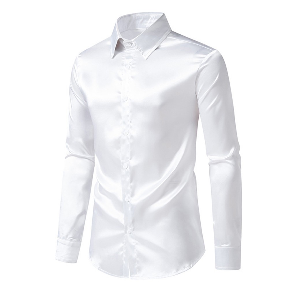 Shirt Cocktail Comfy Dress Shirt Fashion Long Sleeve Satin Silk Shirts - Picture 29 of 49