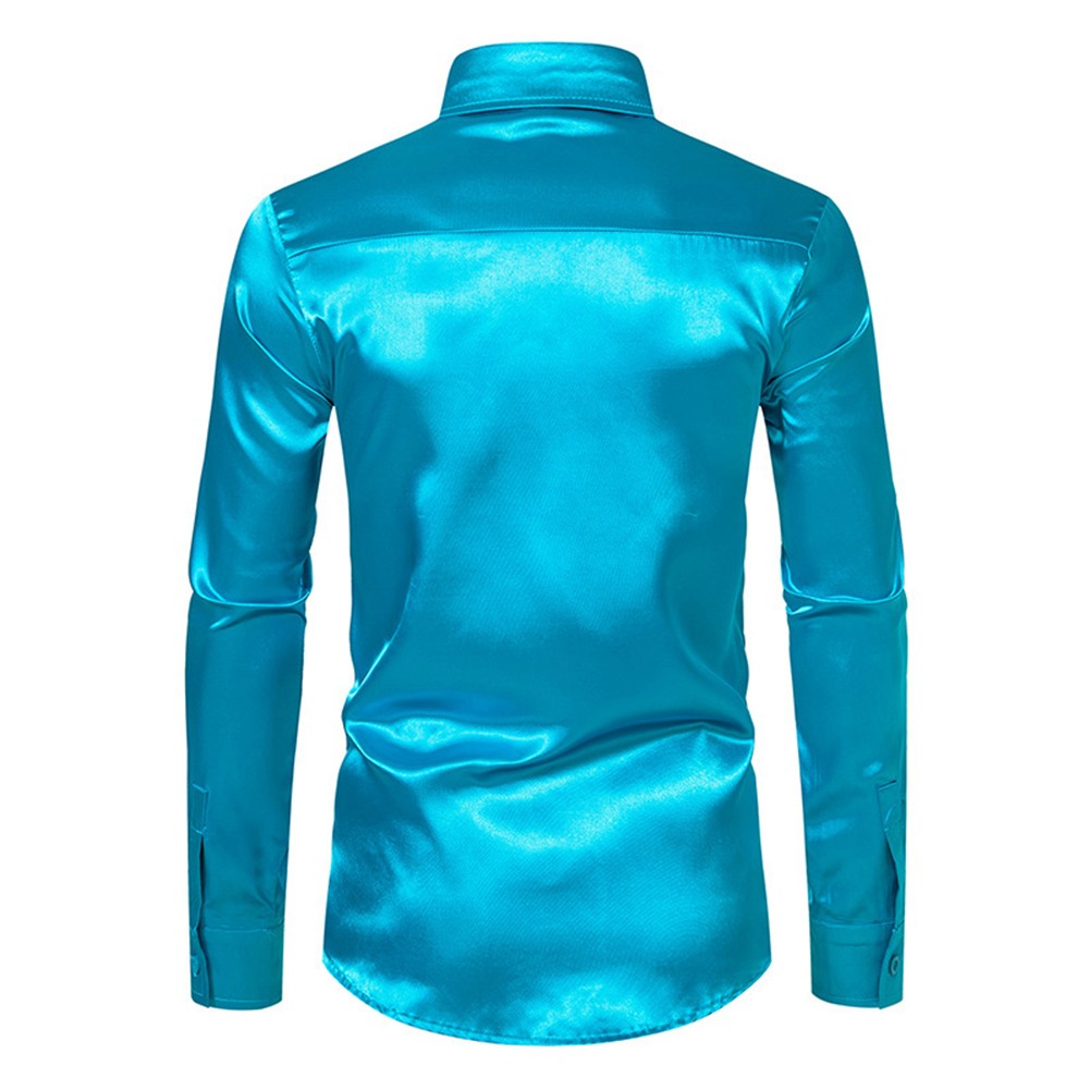 Shirt Cocktail Comfy Dress Shirt Fashion Long Sleeve Satin Silk Shirts - Picture 41 of 49
