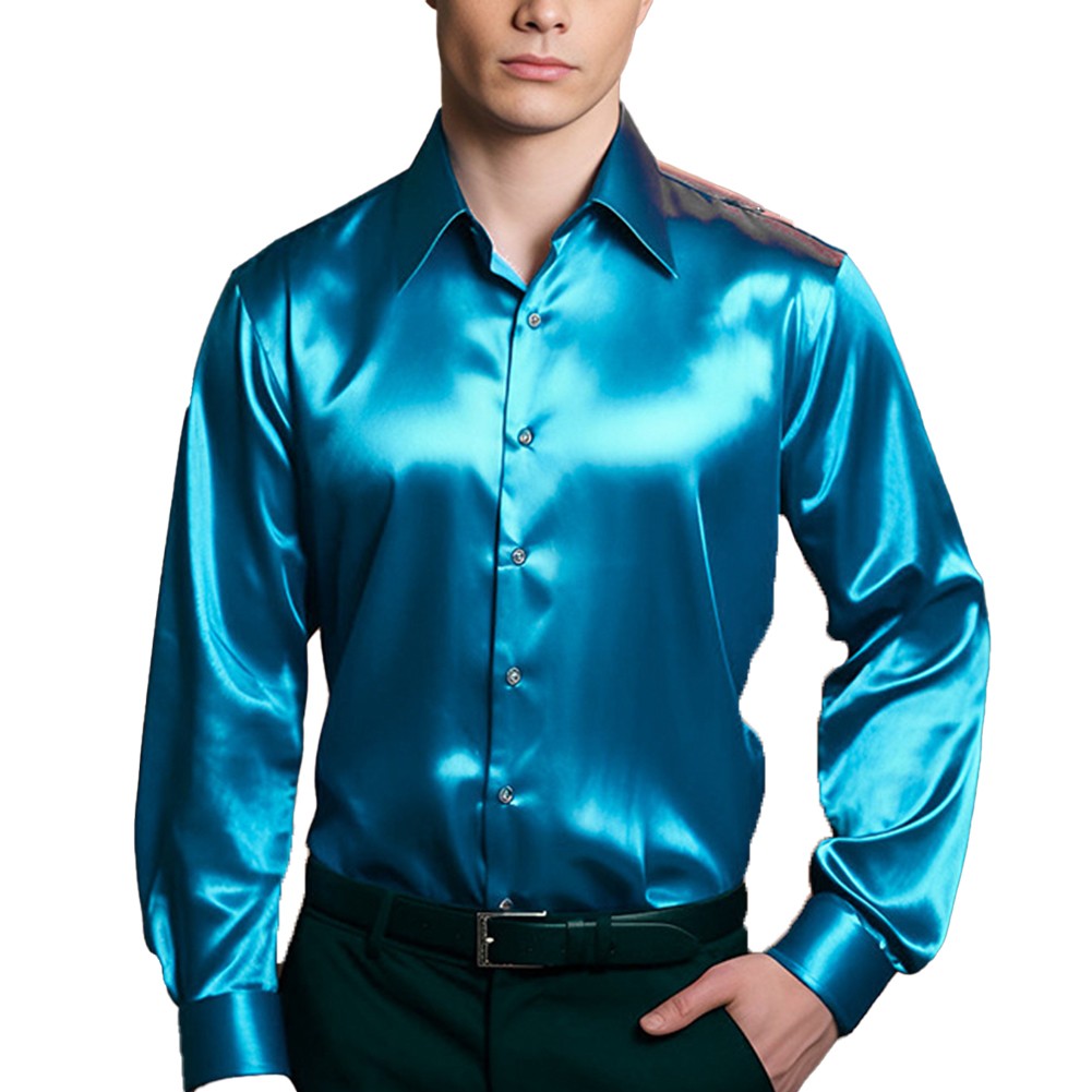 Shirt Cocktail Comfy Dress Shirt Fashion Long Sleeve Satin Silk Shirts - Picture 42 of 49
