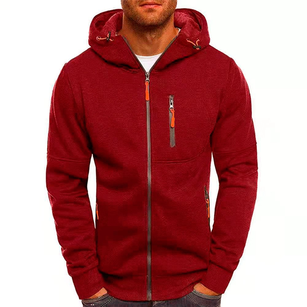 Men's Sporty Hooded Sweatshirt with Zip Up Front Slim Fit Long Sleeve Jacket - Picture 14 of 21