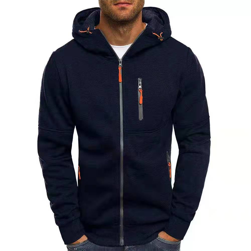 Men's Sporty Hooded Sweatshirt with Zip Up Front Slim Fit Long Sleeve Jacket - Picture 12 of 21