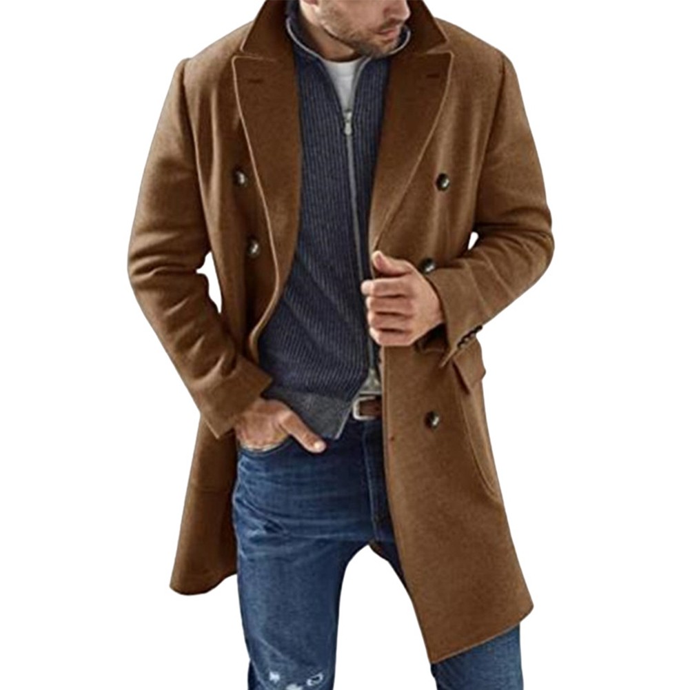 Homme Trench Coat Double poitrine Revers Coupe-vent Homme Veste Longue Veste  Vêtements d'extérieur