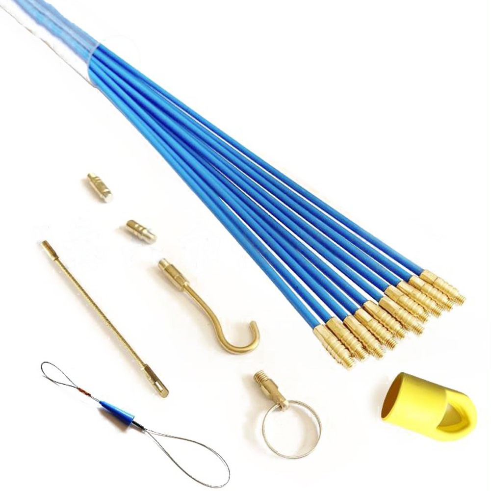 Flexible Fiberglass Cable Fishing Tape Kit 10x Blue Electrician Tool Set