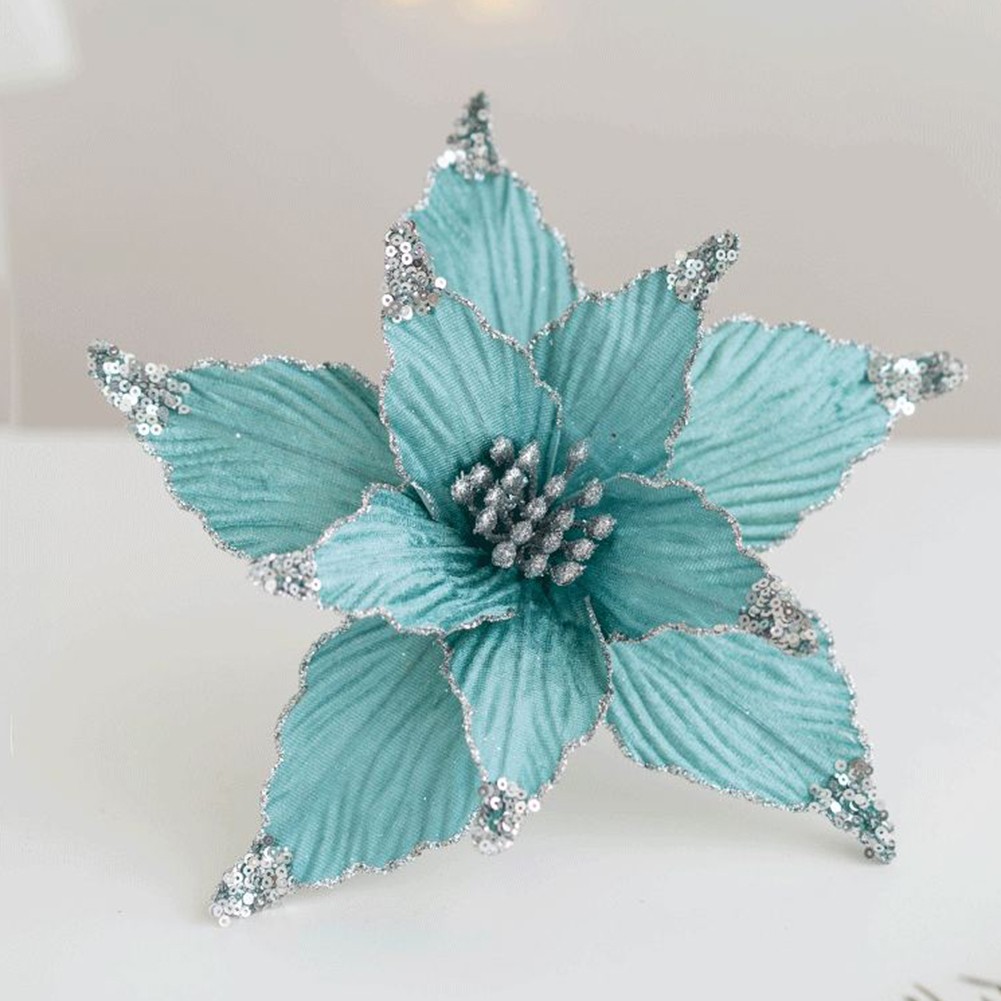 Sparkling 25cm Holiday Poinsettia Glitter Flower for Christmas Tree Hanging - Picture 44 of 44