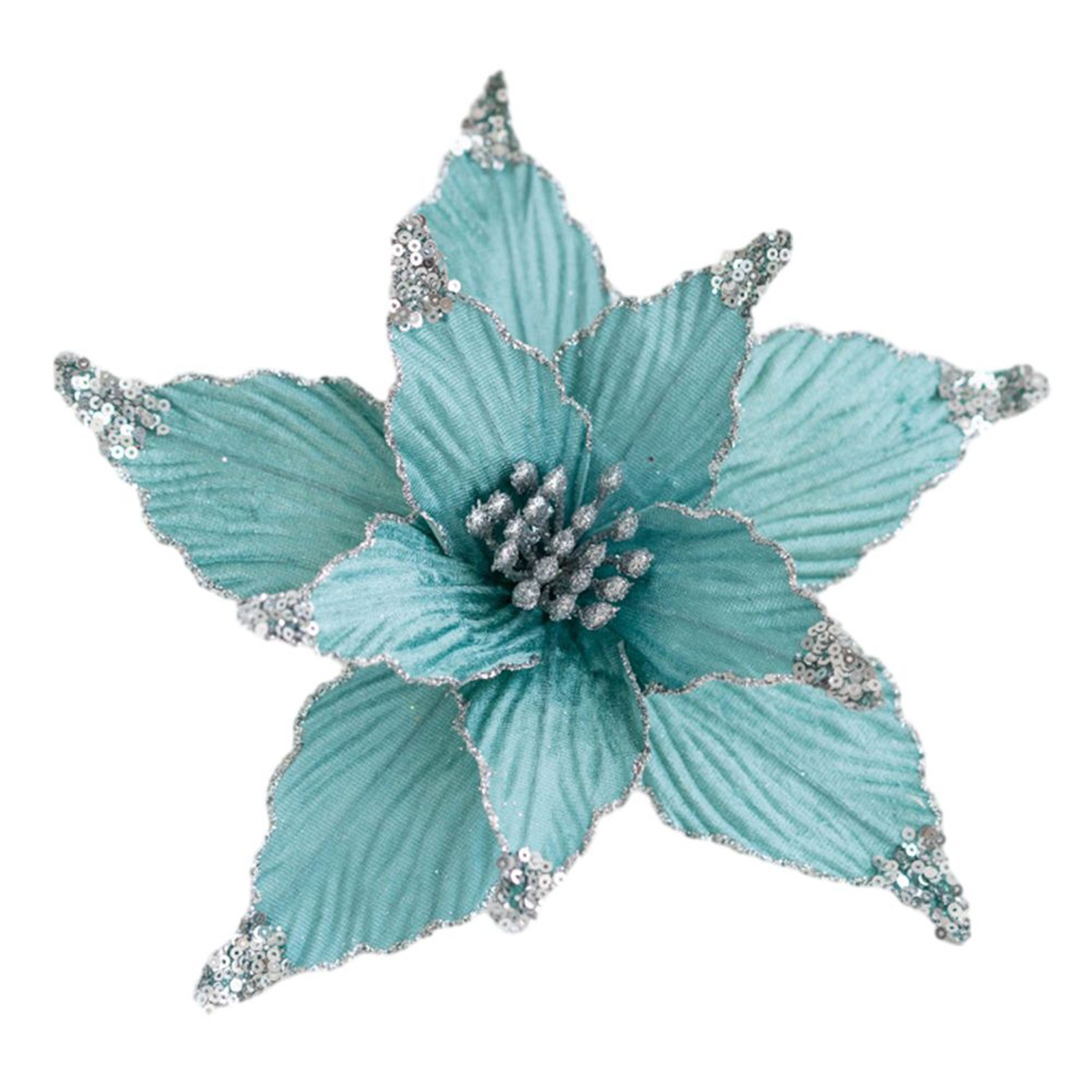 Sparkling 25cm Holiday Poinsettia Glitter Flower for Christmas Tree Hanging - Picture 43 of 44