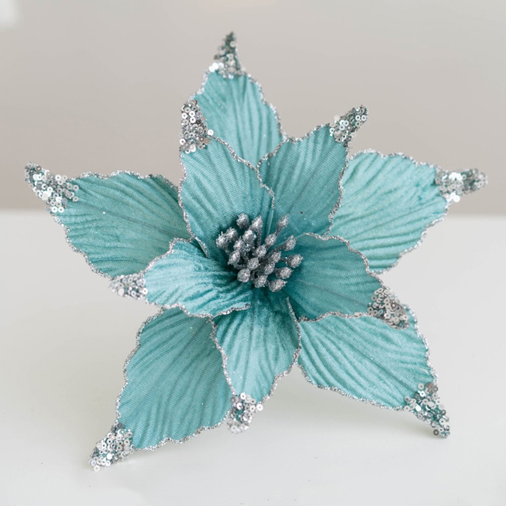 Sparkling 25cm Holiday Poinsettia Glitter Flower for Christmas Tree Hanging - Picture 42 of 44