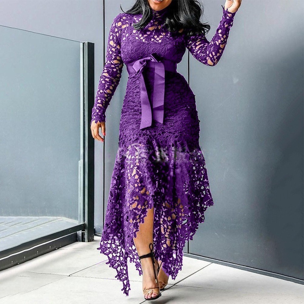 Gorgeous Purple Lace Maxi Dress Plus Size Women's Prom Evening Party Wear - Picture 13 of 16