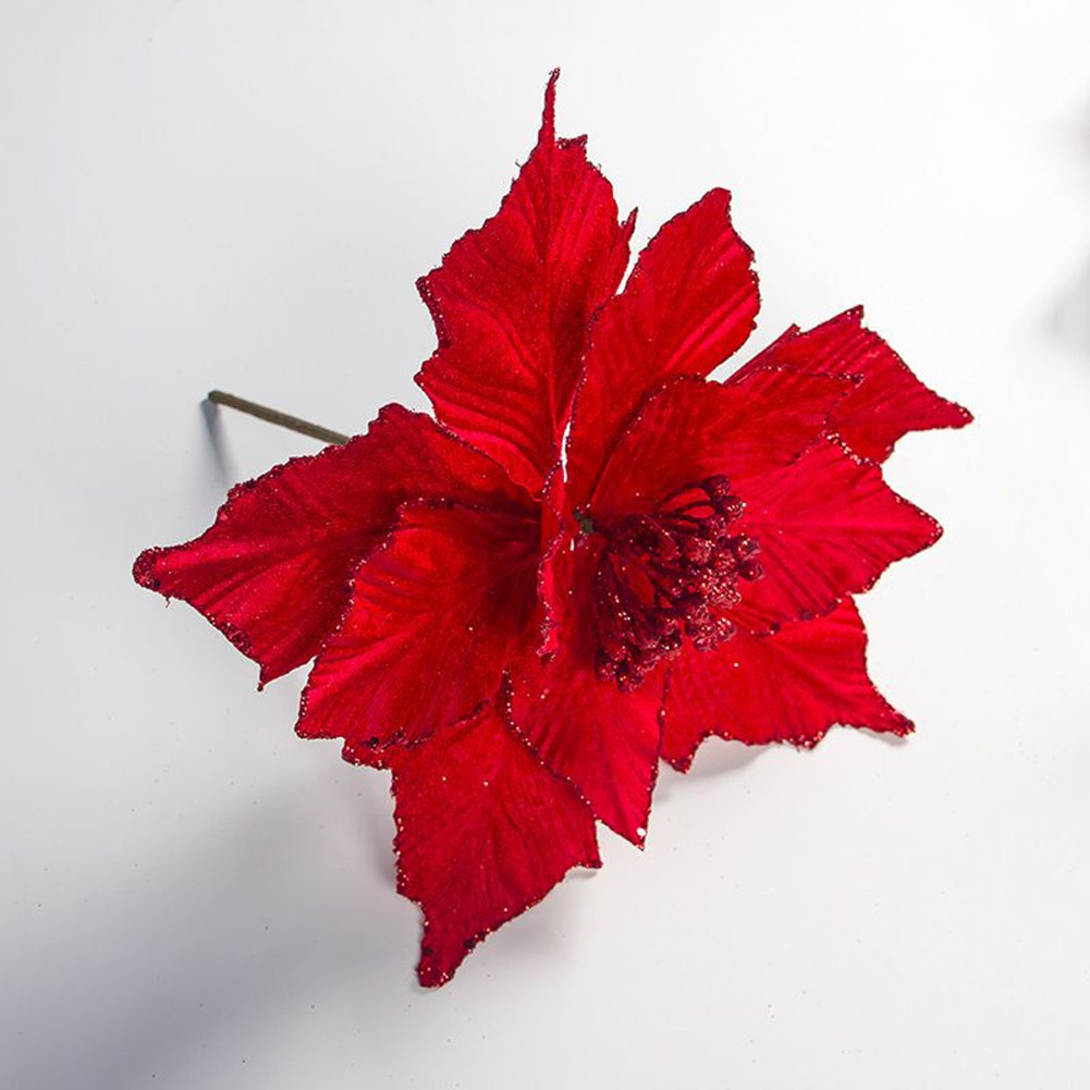 Shimmering Flower Decoration for Christmas Tree 28cm Poinsettia Ornament