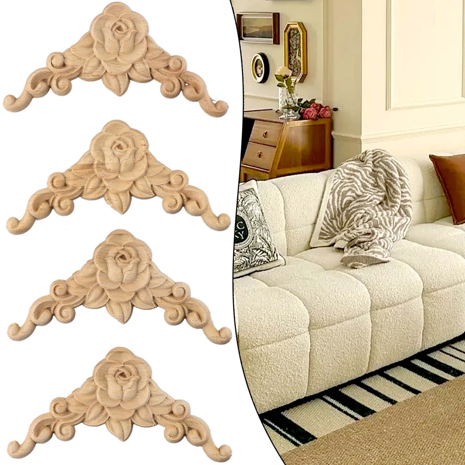 2 Pezzi Nel Legno Intagliato Applique Cornice Onlay Decorazione Mobili Non Verniciati Modelli Ovali 21x15 Cm 88026859