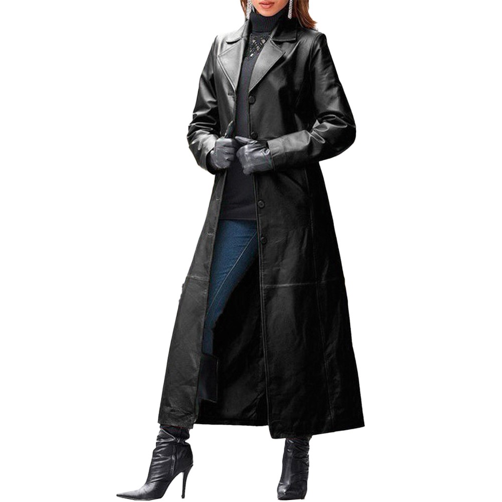 2023 Fashion Coat PU Leather Button Long Parka Loose Trench Windbreaker - Picture 14 of 18