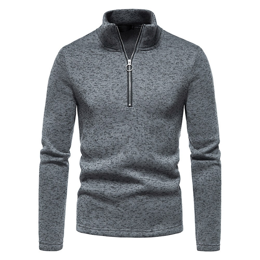 Men s Zip Neck Turtleneck Sweater Casual Solid Top Long Sleeve Pullover