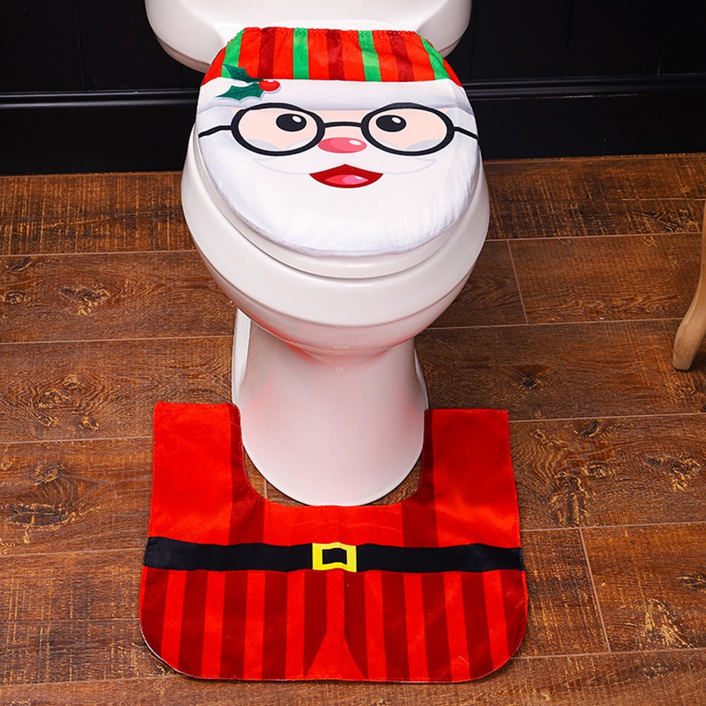 Urlaub Flanell Weihnachten Weihnachtsmann WC Bezug Set Vorleger Set für Badezim - Bild 16 von 26