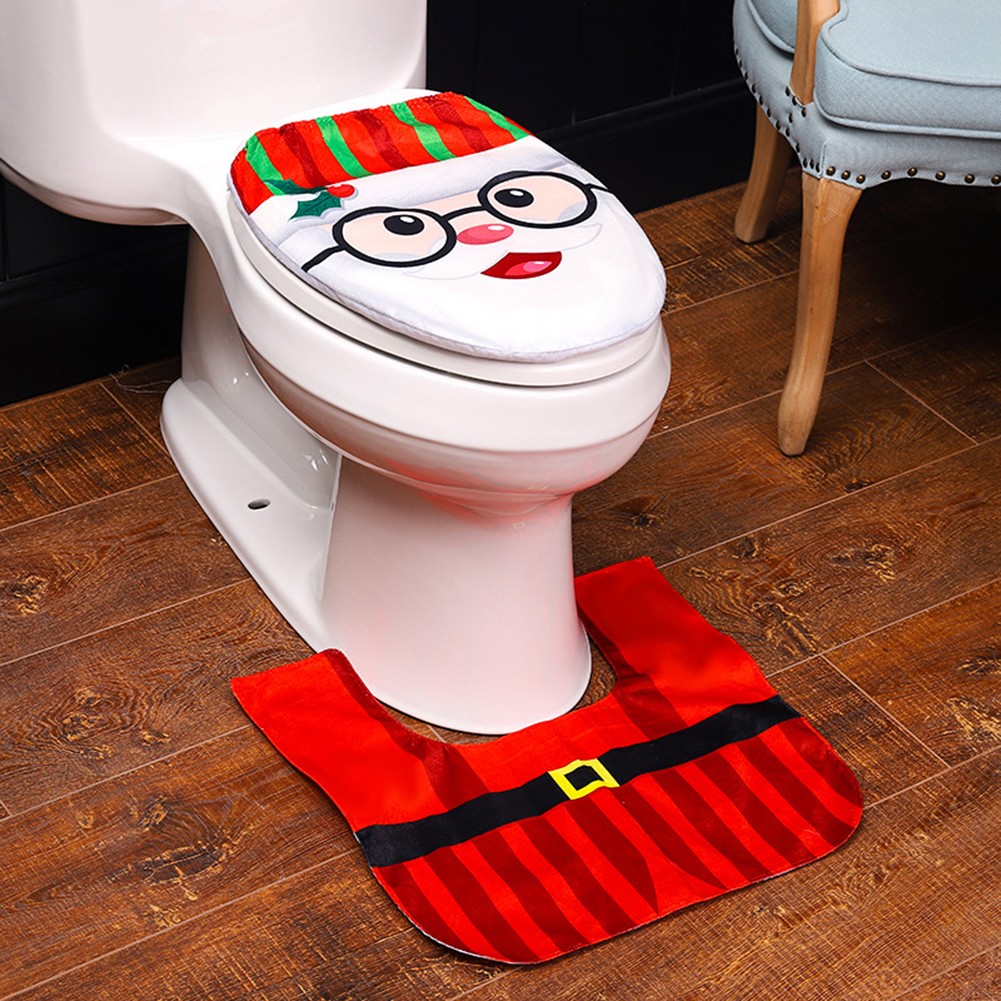 Urlaub Flanell Weihnachten Weihnachtsmann WC Bezug Set Vorleger Set für Badezim - Bild 17 von 26