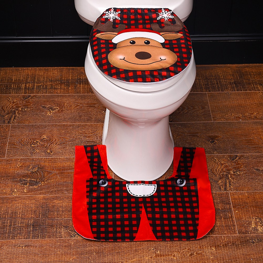 Urlaub Flanell Weihnachten Weihnachtsmann WC Bezug Set Vorleger Set für Badezim - Bild 26 von 26
