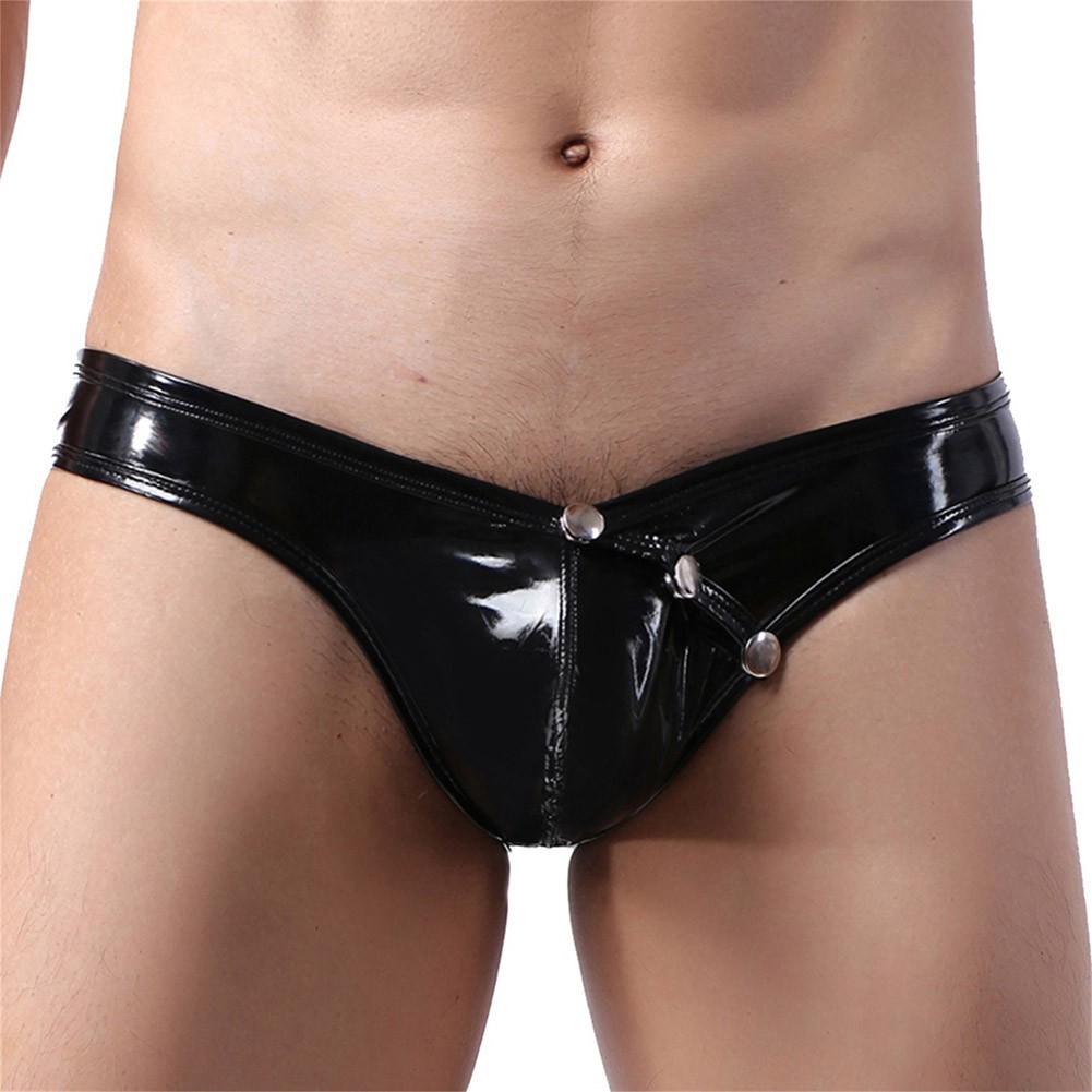 Fashionable Men's Solid Color Briefs in Imitation Leather for a Versatile Style - Picture 8 of 12