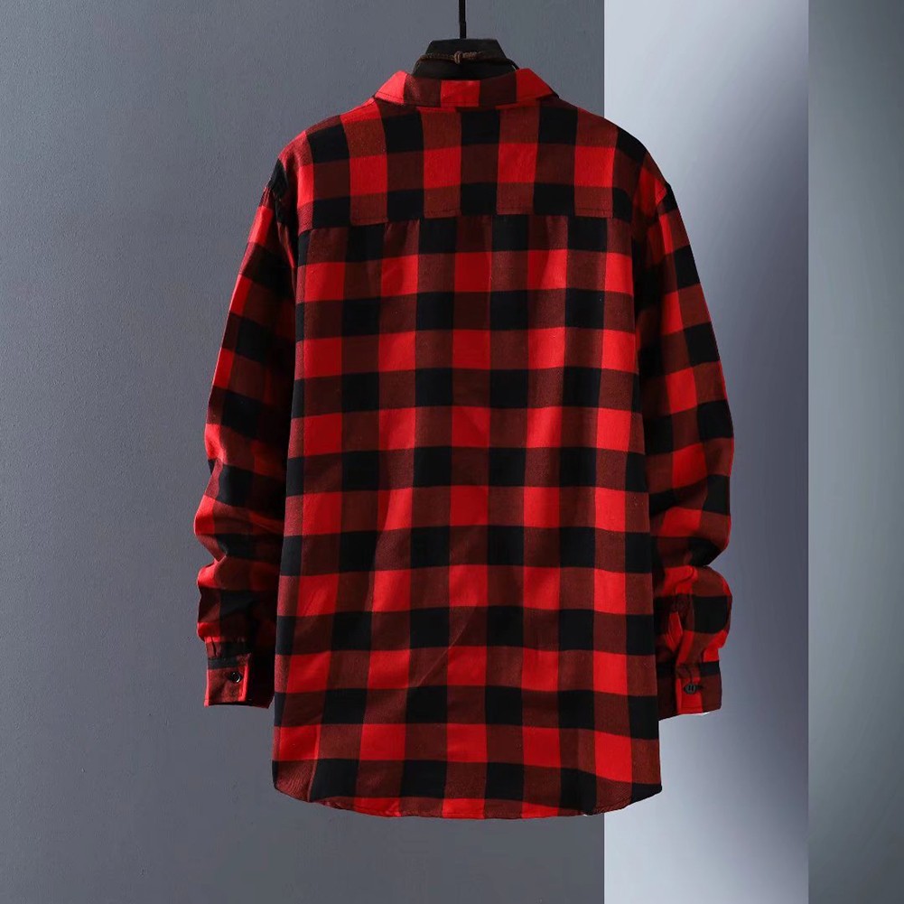 Modern Men's Lapel Tops Button Down Shirts Checkered Baggy Coat Casual Fashion - Picture 16 of 23