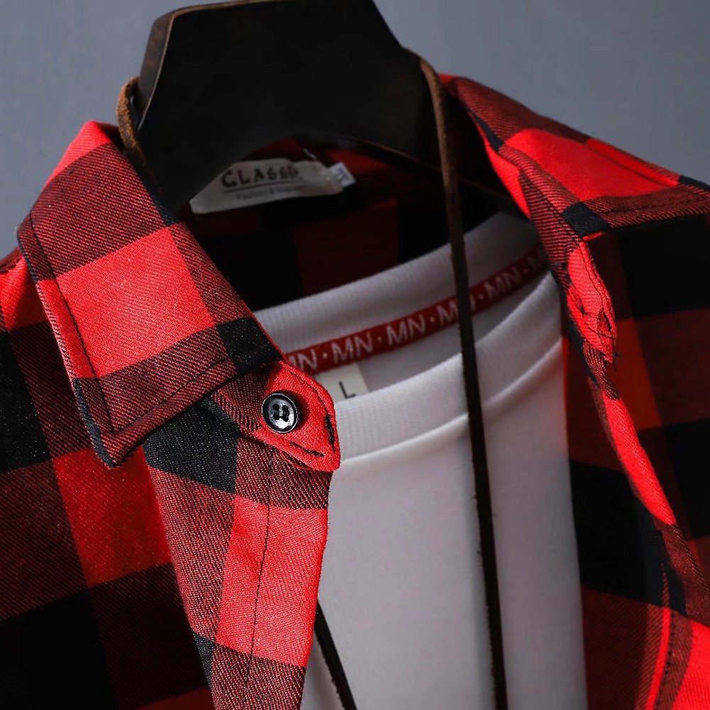 Modern Men's Lapel Tops Button Down Shirts Checkered Baggy Coat Casual Fashion - Picture 18 of 23