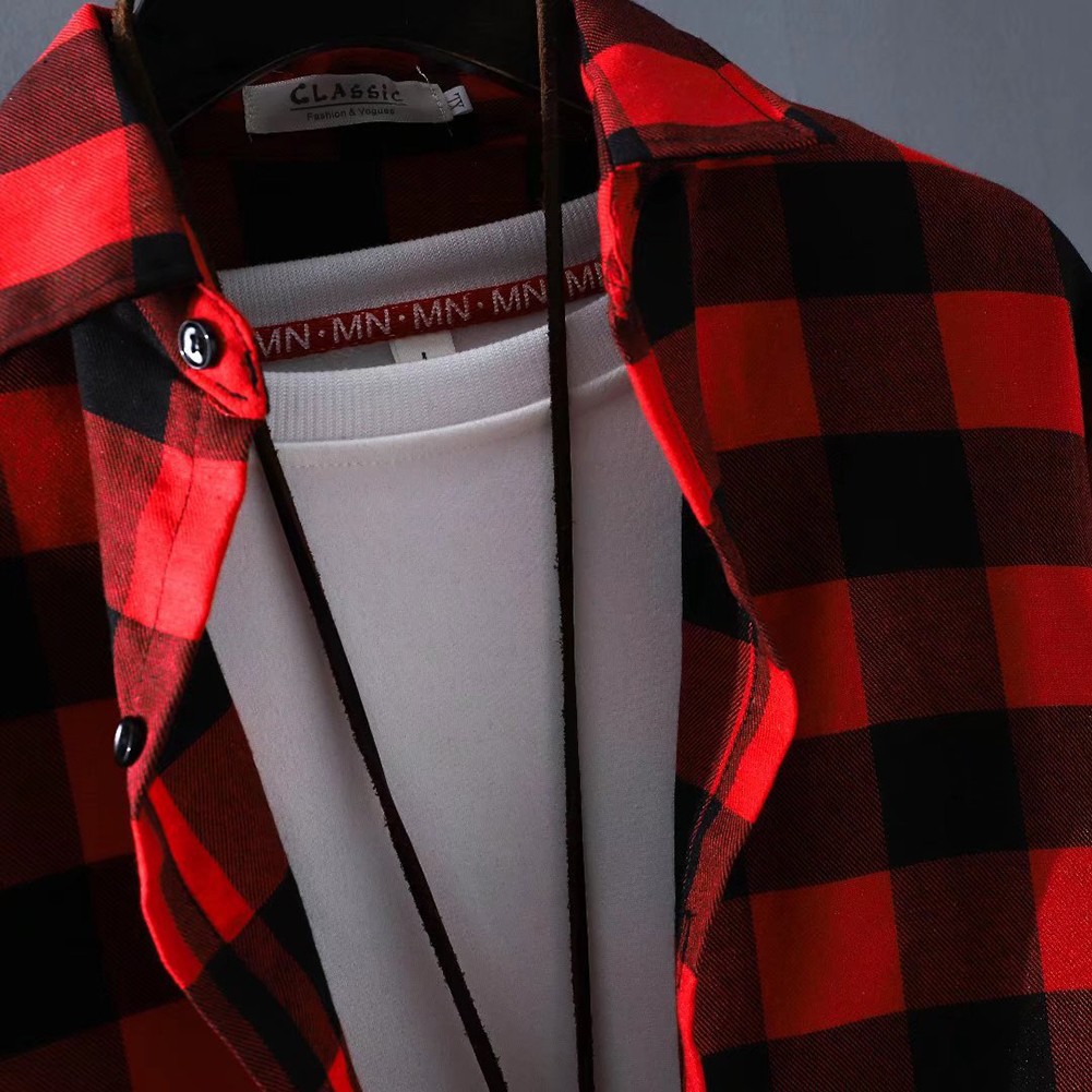 Modern Men's Lapel Tops Button Down Shirts Checkered Baggy Coat Casual Fashion - Picture 20 of 23