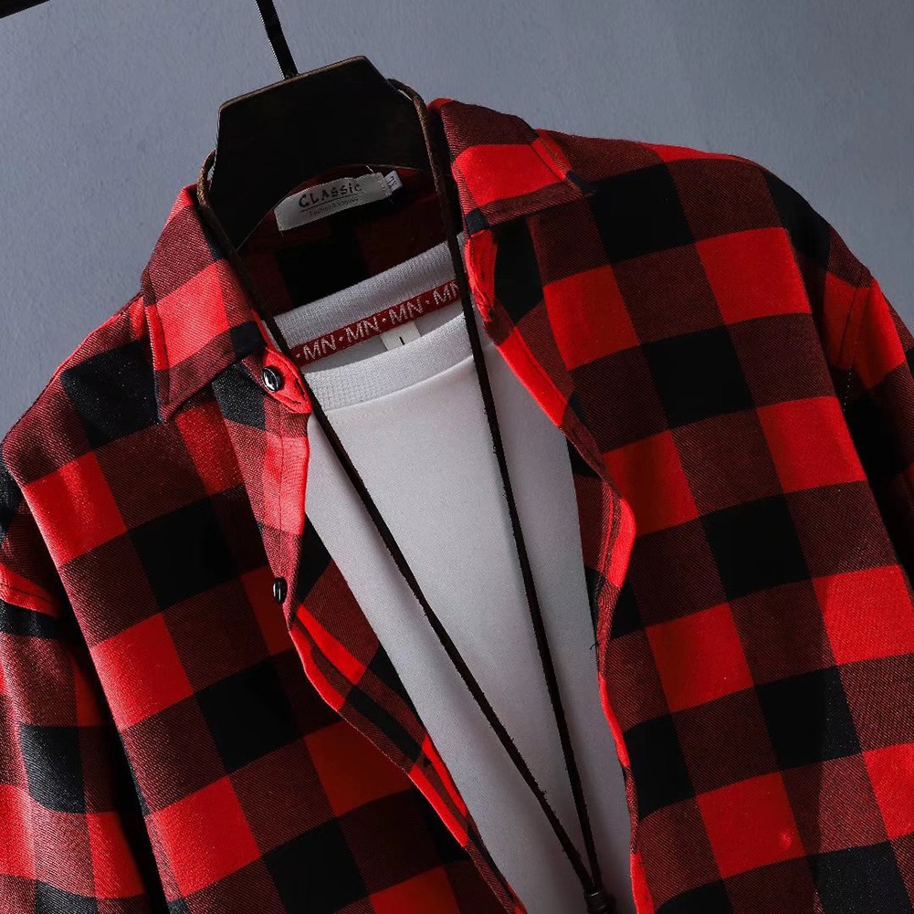 Modern Men's Lapel Tops Button Down Shirts Checkered Baggy Coat Casual Fashion - Picture 17 of 23