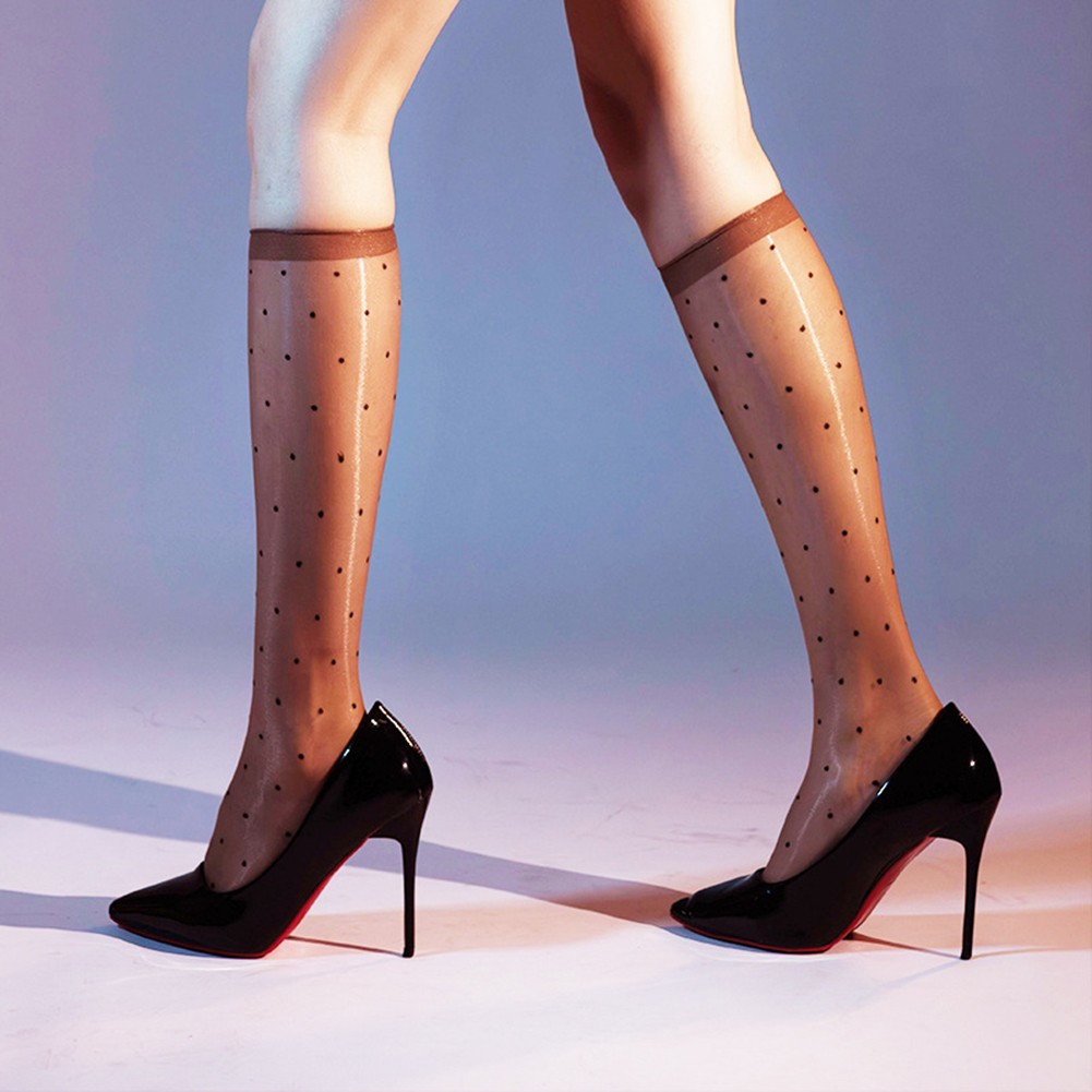 Exquisite Transparent Oil Black Lace Midcalf Stockings for Women with Polka Dot - Picture 35 of 39