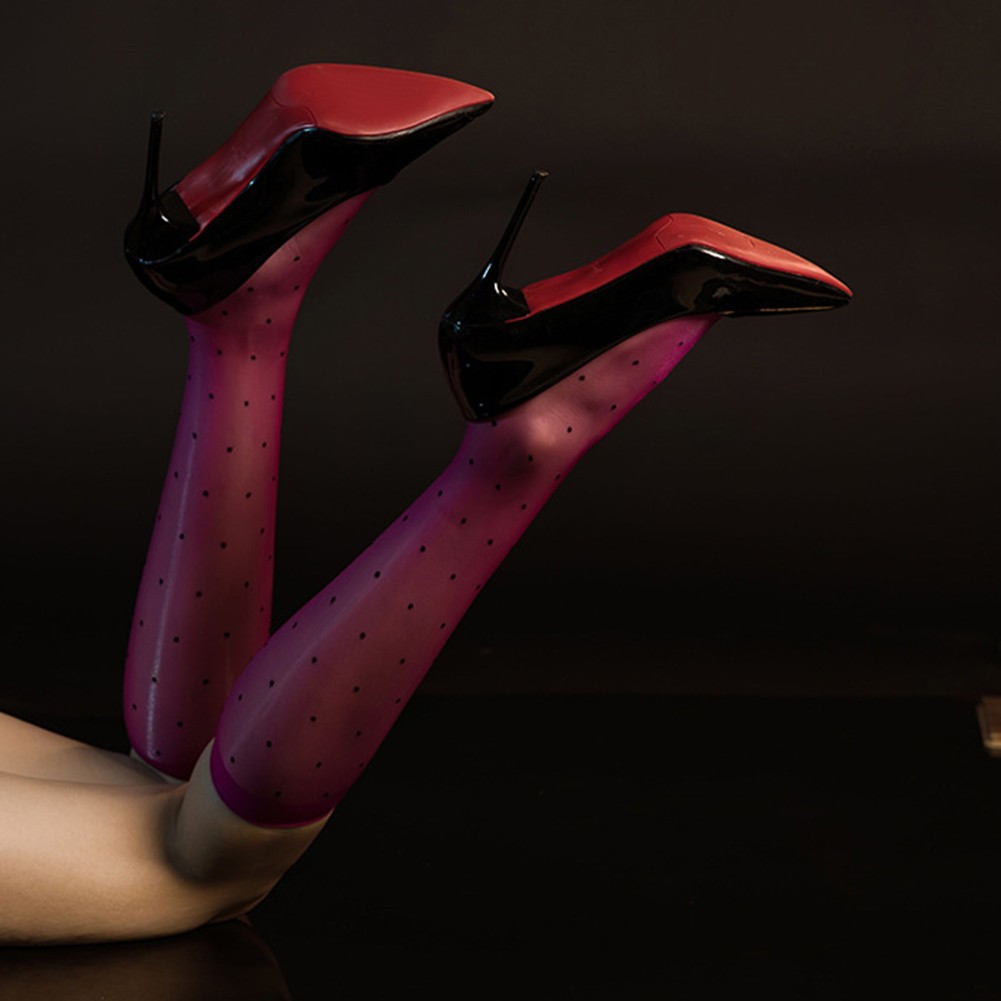 Exquisite Transparent Oil Black Lace Midcalf Stockings for Women with Polka Dot - Picture 31 of 39