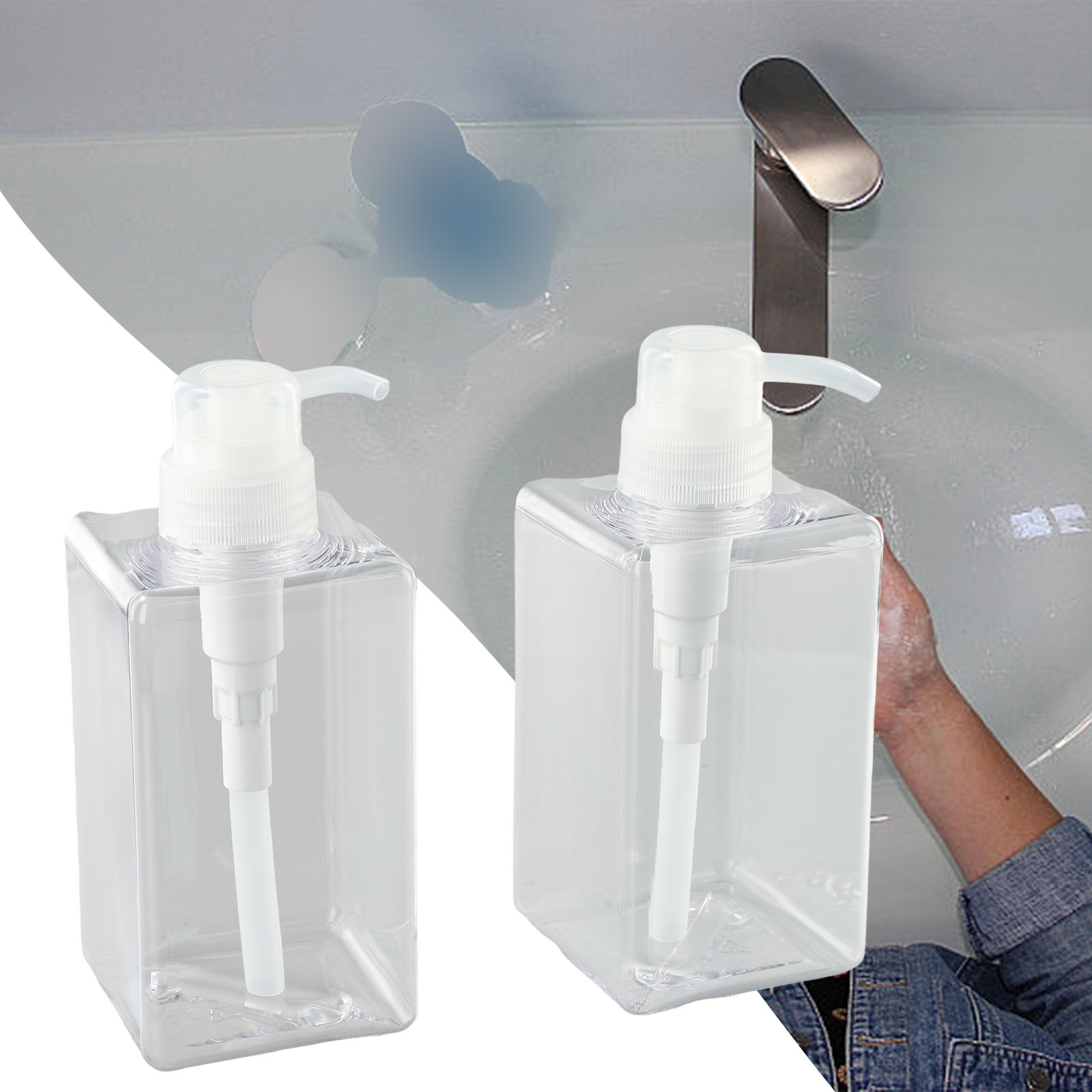 2 Seifenspender 450ml Transparent - Umweltfreundlich Badezimmer