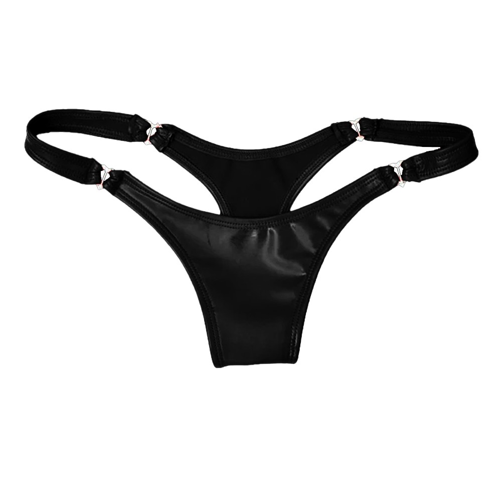 Red/Black PVC Leather Thongs Briefs Wet Look Underwear Women's Lingerie