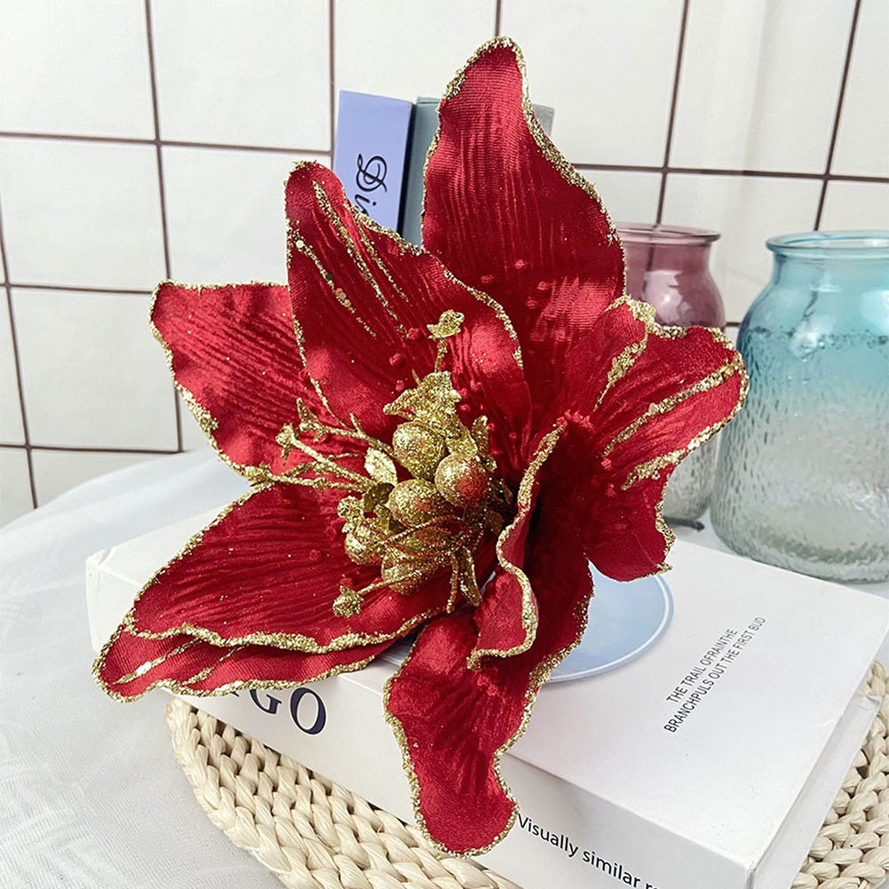 Glittery Poinsettia Fiore Appeso Ornamento per Natale Festa Decorazione Albero - Foto 36 di 46