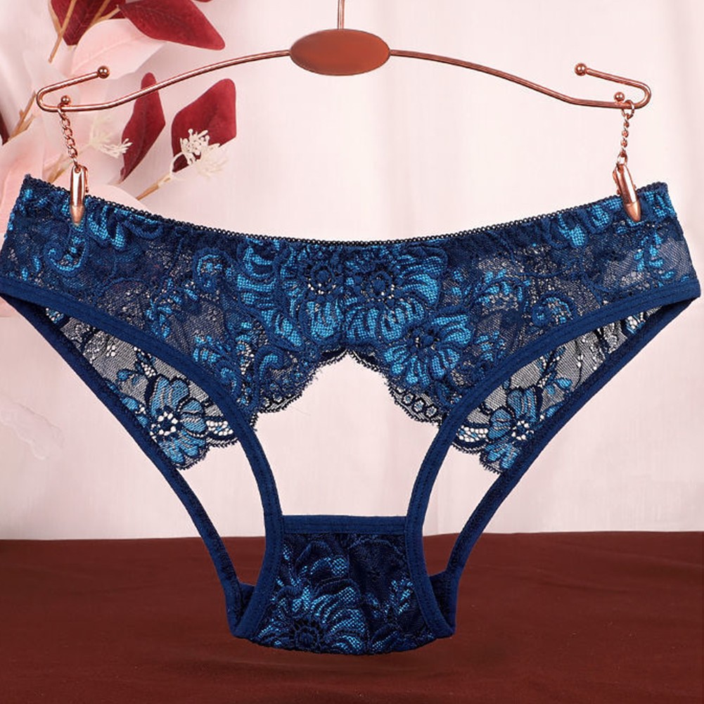 Elegant Women's Lingerie Hollow Lace and Sheer Mesh Briefs in Stylish Design