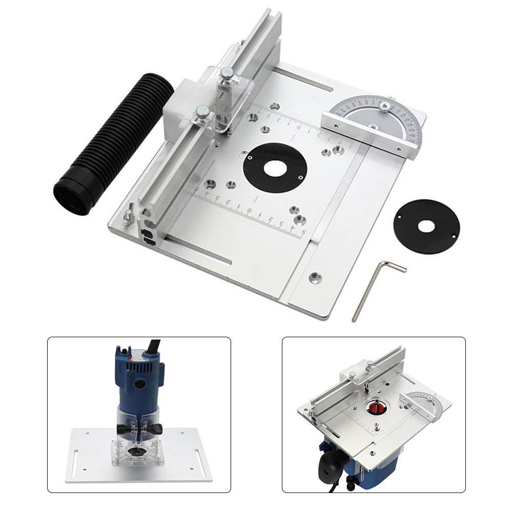 Router Table Insert Plate – Aluminum Alloy With Anodized Surface, Adjustable Fence & 180° Protractor, Fits Trim Routers (85x85mm Or 70x60mm)