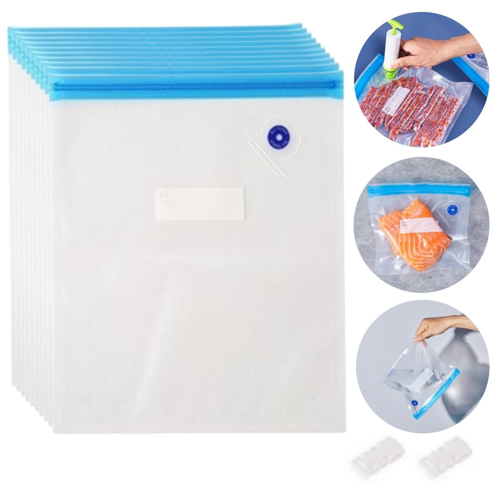 Vakuumier-Set Handpumpe + 10 Beutel – Wiederverwendbar, Für Lebensmittel, Obst, Fleisch & Mahlzeiten