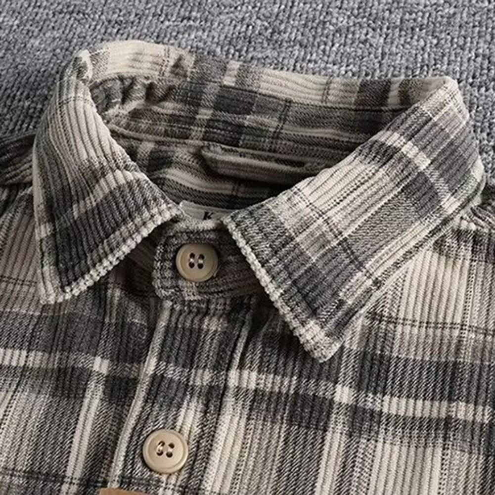 Men's Fashion Long Sleeve Plaid Shirt Casual Corduroy Coat Stylish All match - Picture 24 of 24