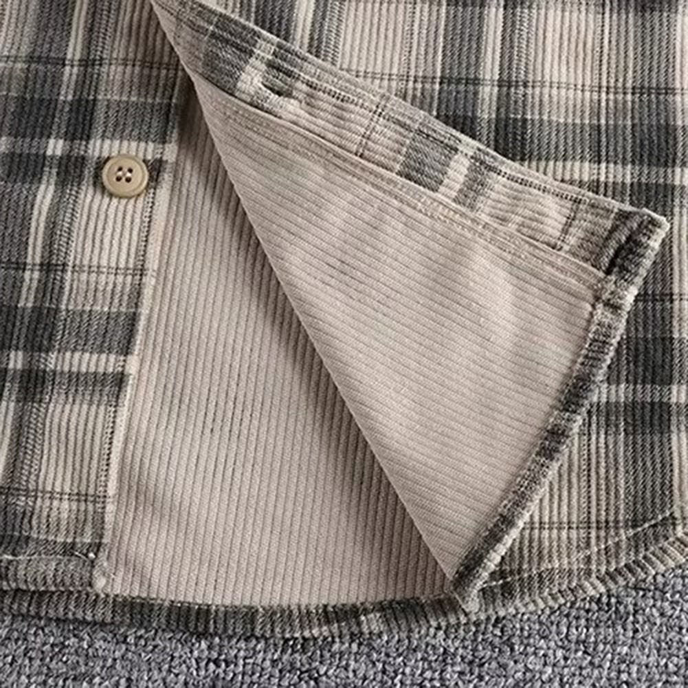 Men's Fashion Long Sleeve Plaid Shirt Casual Corduroy Coat Stylish All match - Picture 20 of 24