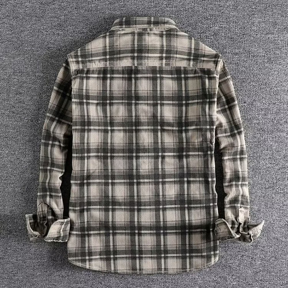 Men's Fashion Long Sleeve Plaid Shirt Casual Corduroy Coat Stylish All match - Picture 23 of 24