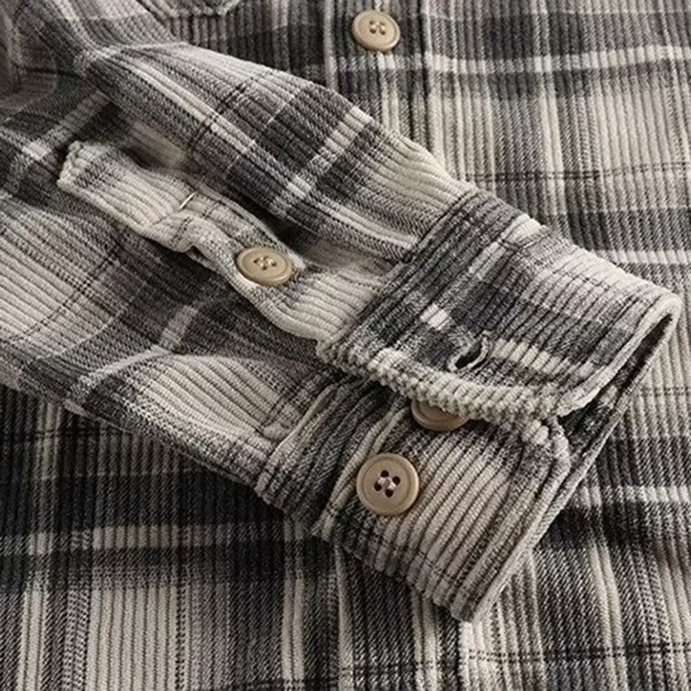 Men's Fashion Long Sleeve Plaid Shirt Casual Corduroy Coat Stylish All match - Picture 21 of 24
