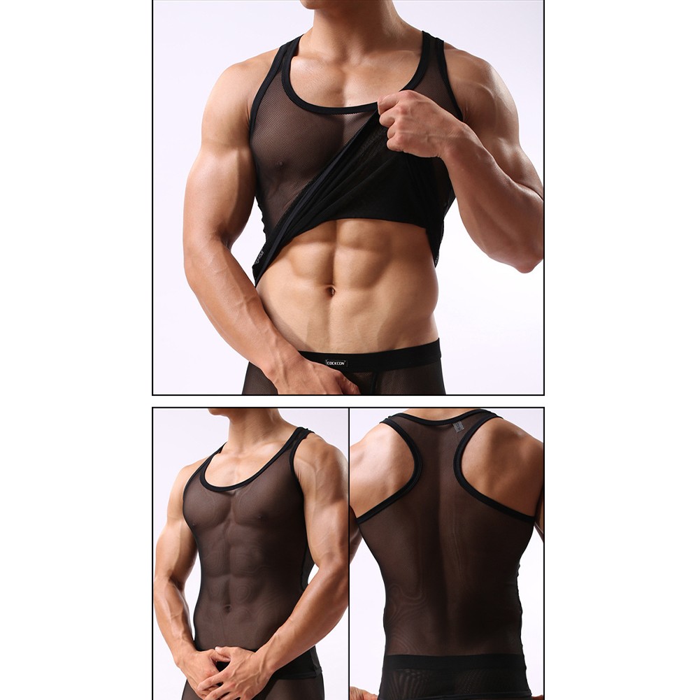 Breathable Mesh Sleeveless Tank Top Men's Sexy Gym Training Undershirt