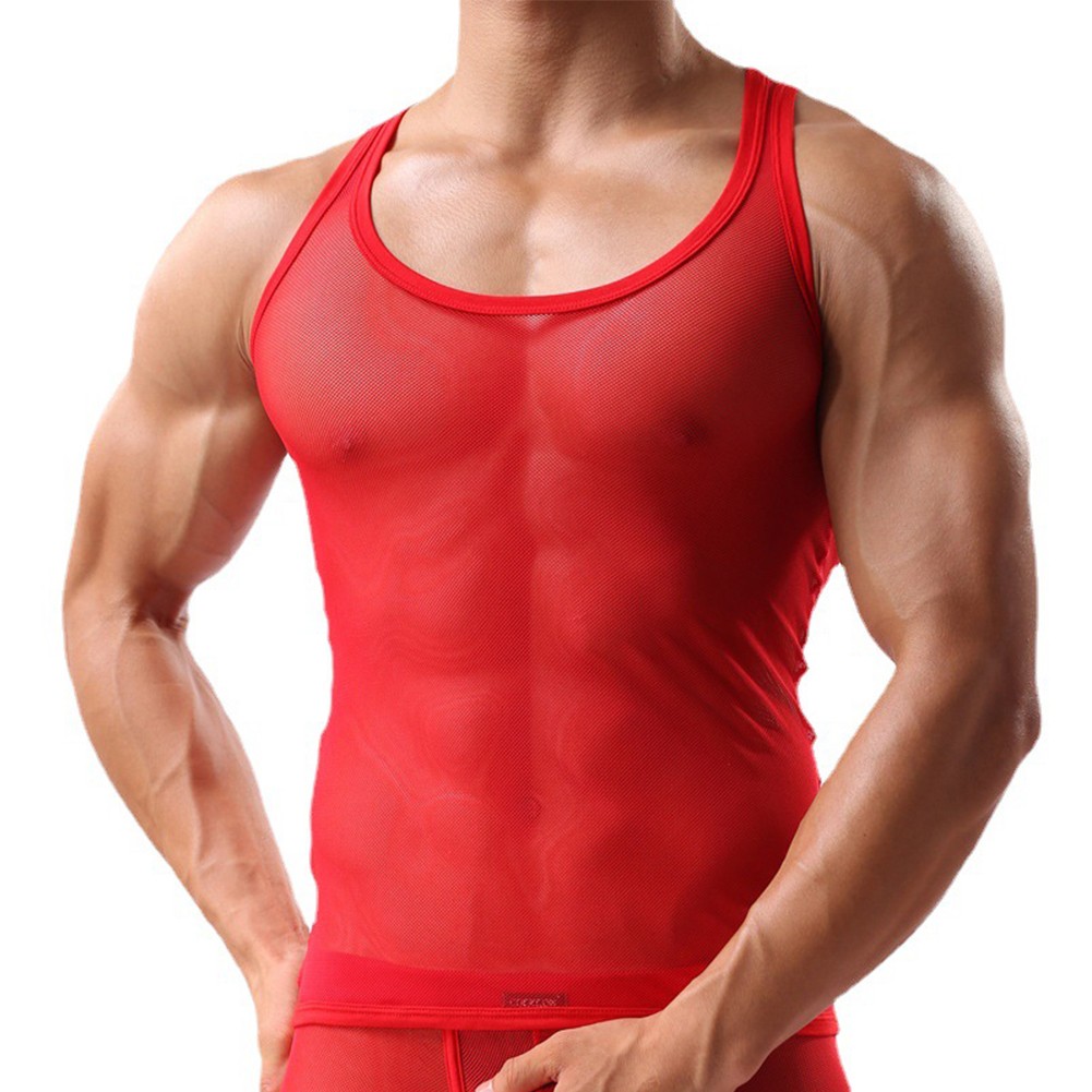 Breathable Mesh Sleeveless Tank Top Men's Sexy Gym Training Undershirt