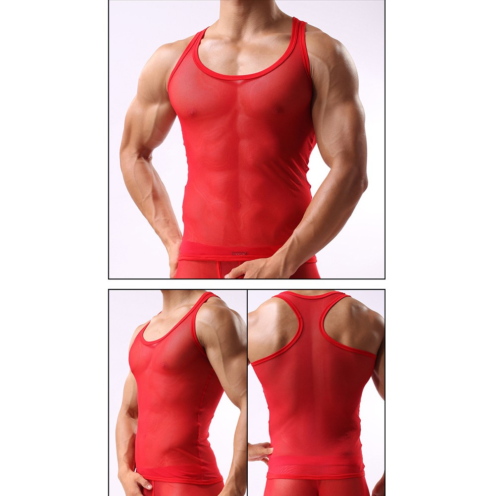 Breathable Mesh Sleeveless Tank Top Men's Sexy Gym Training Undershirt