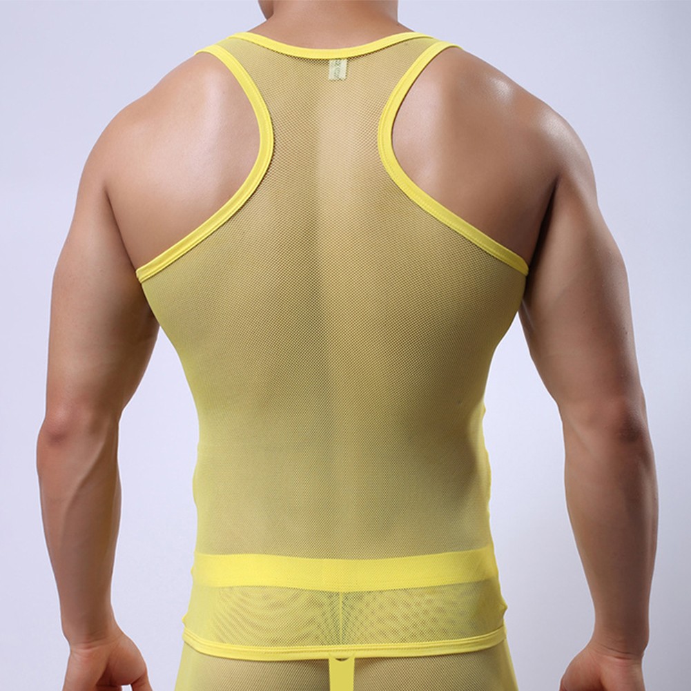 Slim Fit See Through Mesh T Shirt Men's Sexy Gym Training Vest Underwear