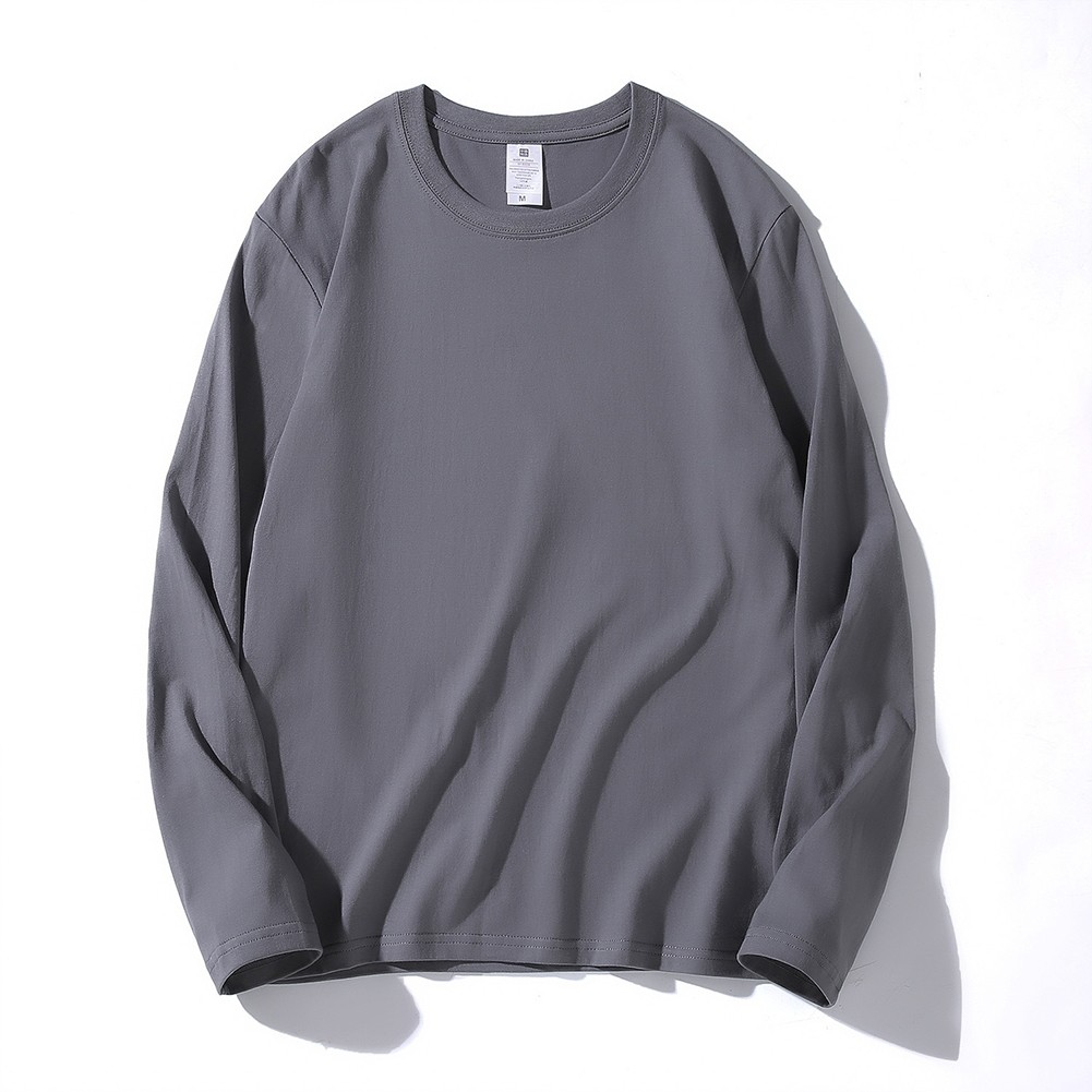 Sophisticated Men's Round Collar Solid Color Long sleeved Cotton Tee Shirt - Picture 47 of 48